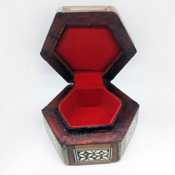 Vintage Mosaic Inlaid-Mother Of Pearl-Velvet Lined Jewelry/Trinket Box - Picture 7 of 12